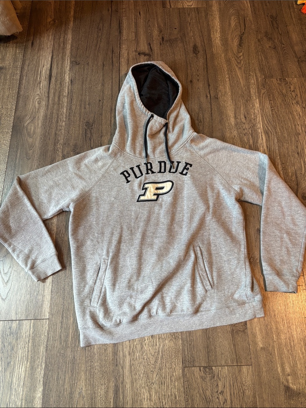 Women's Gray Hooded Pullover Sweatshirt with Purdue Logo